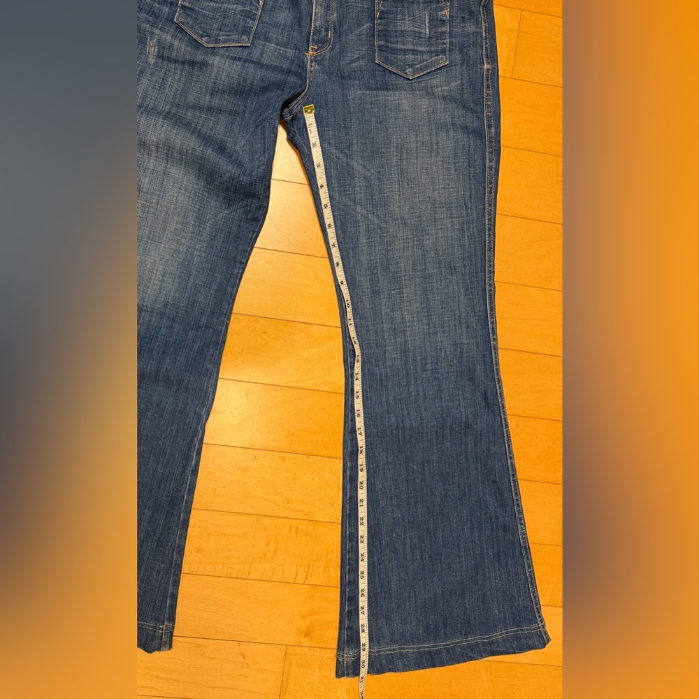 Frankie B. Boot Cut Blue Denim Jeans Patch Pockets in Front - Made In USA - 32 - Picture 14 of 16